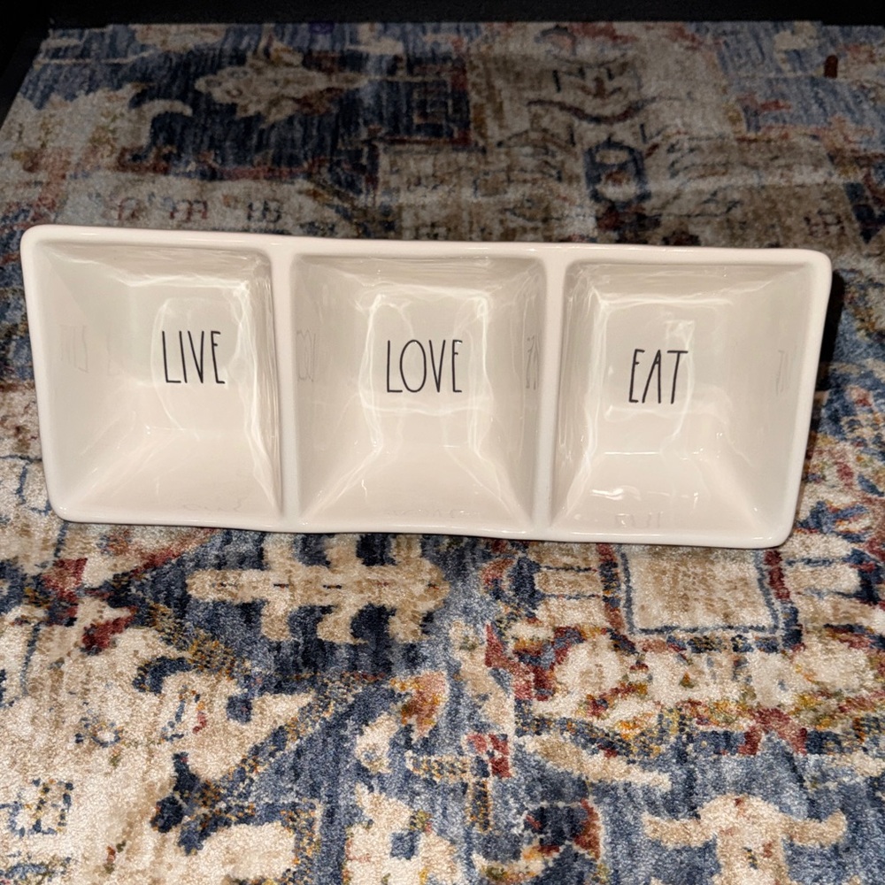New Rae Dunn white ceramic live love eat divided serving dish serveware